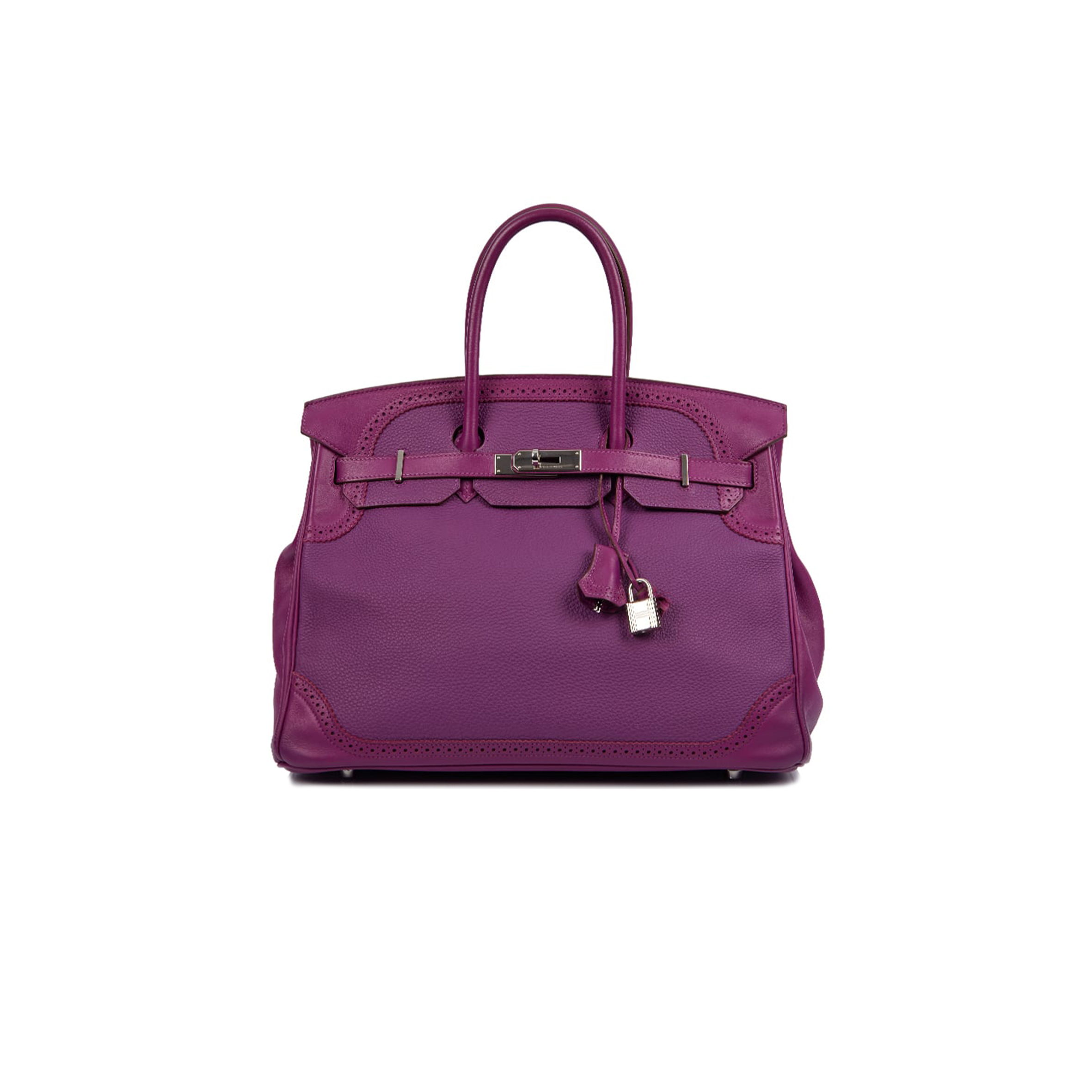 HERMÈS MASTER BIRKIN 35 SWIFT AND TOGO LACE SERIES ANEMONE PURPLE SILVER BUCKLE H082650CK06 (35*28*18cm)